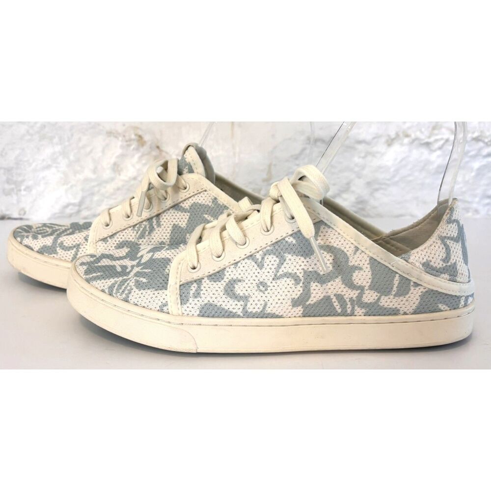 OluKai Pehuea Li White Breezy Blue Floral Mesh Sneakers Women’s 7.5 Coastal